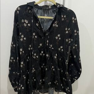 Anthropologie Black Floral Blouse